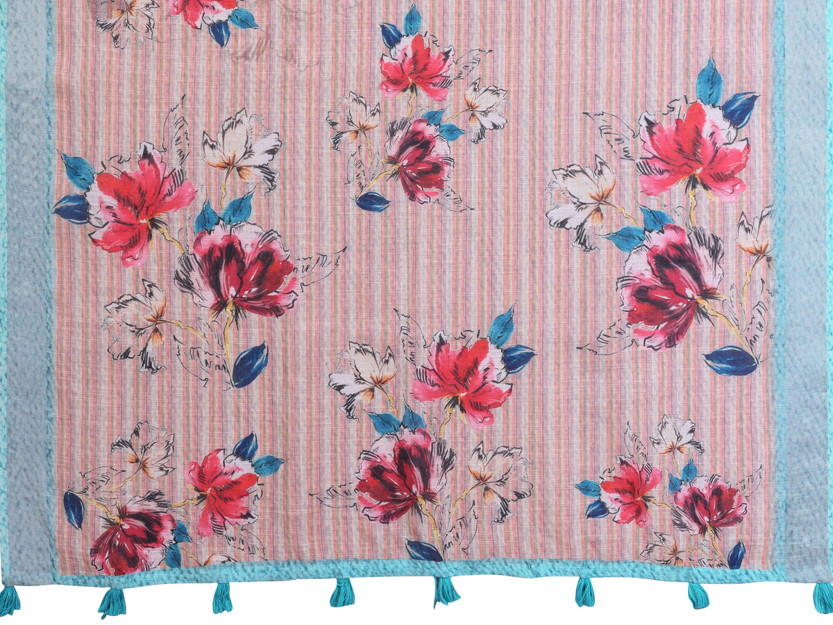 Linen Cotton Floral Printed Saree with Blouse Piece | Designer Piece | Dailywear | Naarikaa