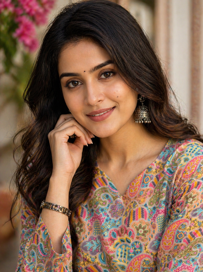 Multicolor Paisley Printed Short Kurti | Rayon | Back Lace-Up Detail | Naarikaa